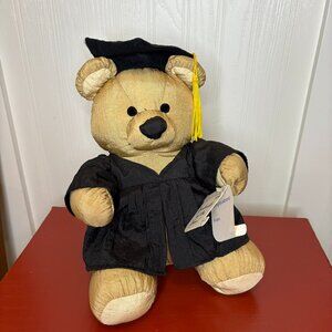 NWT, Vintage 1994 Gibson Greetings Nylon Brown Graduation Bear with Cap and Gown